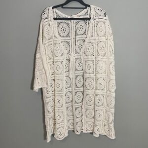 NEW Solitaire Ivory Crochet Kimono Cardigan Duster Boho Beach Cover Up 2X